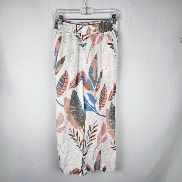 Cynthia Rowley Linen Floral Cropped Pants Size Small Tropical Multicolor - Picture 2 of 11